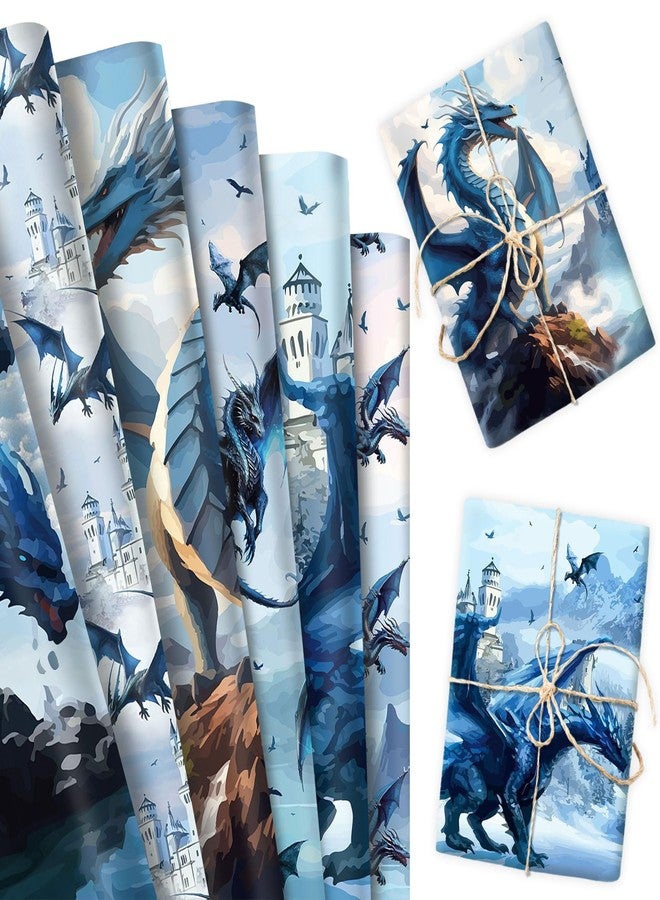 Roaring Good Time 12 Sheet Dragon Fantasy Wrapping Paper Renaissance Castle Gift Wrap Paper Desert DIY Craft Gift for Birthday Party Baby Shower Bridal Shower Gift Decoration - Image 1